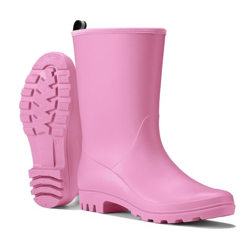 Image of HISEA Women Rubber Boots Wide Calf Rain Boots Matte Surface Waterproof PVC Rubber Rain Boot Mid Height Rain Shoes for Outdoor Gardening Work Walking