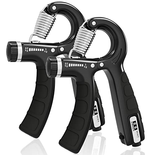 Hand Grip, U-VKK Negro Antebrazos Fortalecer con FuncióN de Conteo, Fortalecedor de Agarre con Resistencia Ajustable 5-60kg, Fortalecedores de Mano para Entrenar El Agarre, Dedos, La MuñEca