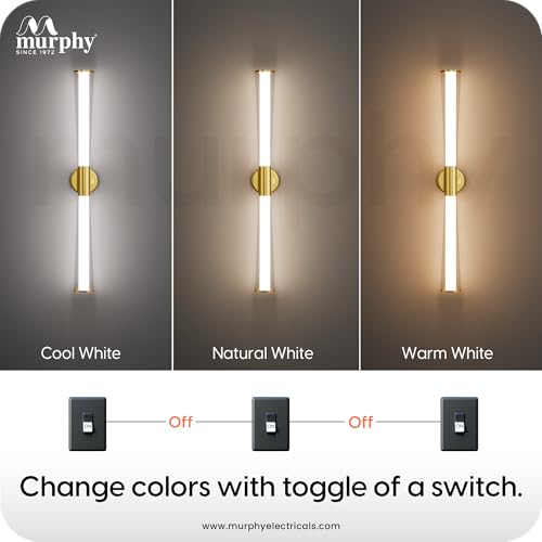 Image of Murphy VELORA 18W LED Mirror Light, 3C Color Changing (CW /WW /NW), Golden Finish, Wall Mounted Vanity & Picture Light for Bathroom & Dressing, Modern Indoor Light, 2 Year Warranty, Pack of 2