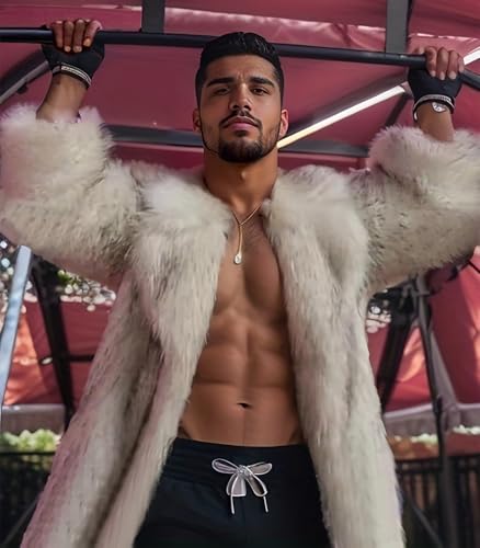 INVACHI Men's Faux Fur Coat Winter Long Faux Mink Coat Fluffy Thick Trench Coat for Men3