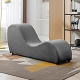 ijuicy Yoga Chair for Adults, Modern Curved Chaise Lounge for Stretching, Relaxation, Velvet Indoor Chair for Bedroom, Living Room, Meditation Room, Lounge, Dark Grey