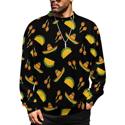 Mens Mexico Tacos Crewneck Sweater Mens Crew Neck Sweaters Long Sleeve Funny Men's Pullover