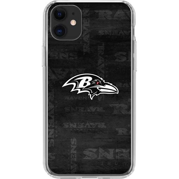 Skinit Clear Phone Case Compatible with iPhone 11 - Officially Licensed NFL Baltimore Ravens Black & White Design