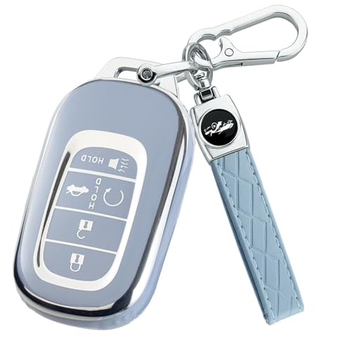 Joouheax for Honda Key fob Cover Silver Edge Key Shell Case for Accord Civic HR-V CR-V Pilot 2021-2026 Accessories (Blue)