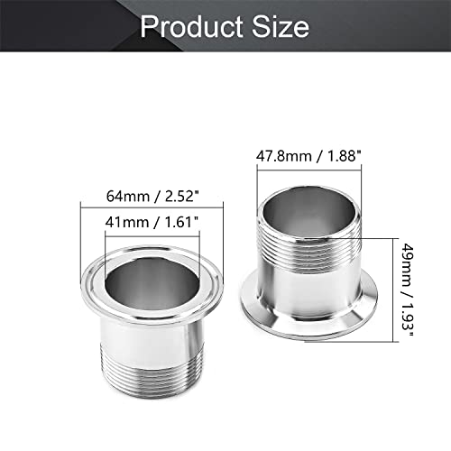 Othmro 2 Pcs 1 1/2NPT Male Threaded Pipe Fitting to CLAMP (OD 64mm Ferrule), Silver, 47.8mmx64mm 2pcs - Image 2
