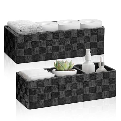 LOVSTORAGE Toilet Paper Storage Basket, Small Woven Bathroom Baskets Organizing, Back Of Toilet Basket, Ideal for Countertop,Bedroom, Living Rooms, 2 Pack