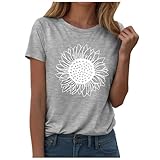 xbemkste maglietta da donna con girasole per girocollo con stampa dell'alfabeto, top nero da donna, grigio chiaro, l