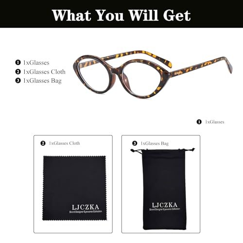 Image of LJCZKA Oval Blue Light Blocking Glasses Women Retro Small Cat Eye Frame Computer Eyeglasses Anti Eyestrain Clear Lens