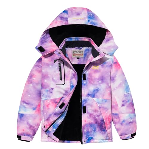 WULFUL Girl's Waterproof Ski Jacket Warm Fleece Hooded Winter Snow Coat