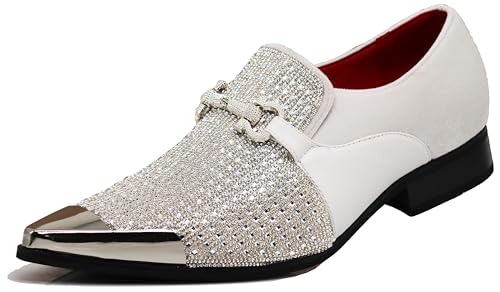 Enzo Romeo Crisino Men Rhinestone Chrome Toe Suede Pointy Buckle Dress Loafer Slip On Shoes2