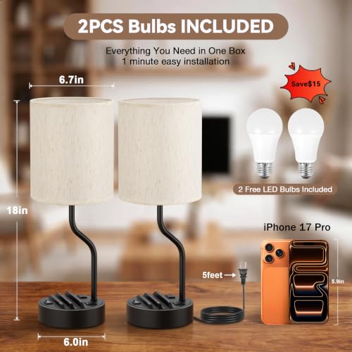 Fenmzee 18" Bedside Lamps for Bedroom Set of 2 - Table Lamp for Nightstand - Image 4