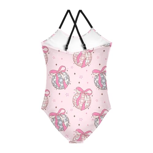 susiyo Girls One Piece Swimsuits Pink Disco Ball Bathing Suit Quick Dry Beach Swimwear for Toddler Girl 3-10T2
