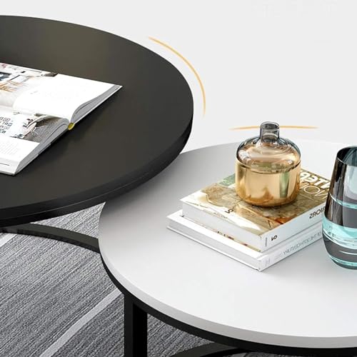 Image of Two-Piece Marble Look Coffee Table Set, top end Side Table, Metal Frame Cocktail Table, Nesting Tea Table, and Home Furniture Size for Living Rooms (Black & White)