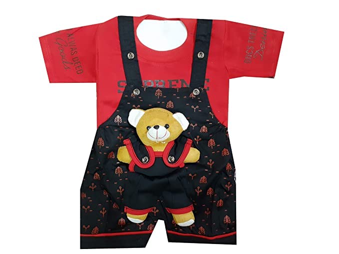 Image of Unisex Baby Boy's & Baby Girl's Teddy Bear Dungaree Set with T-Shirt For 0-6 & 6-12 Months Baby || Baby Boy Dresses || Clothes for New Born Baby