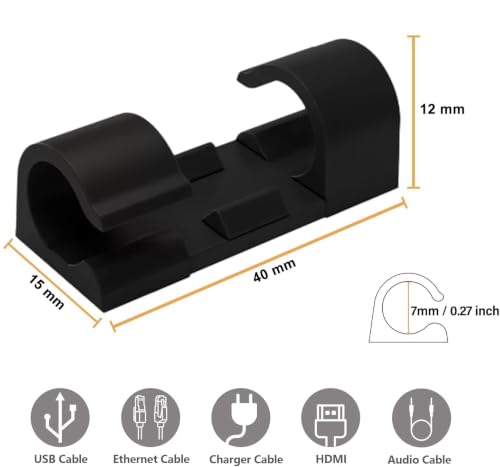 Image of INOVERA (LABEL) 30 Pieces Wire Organizer Cable Management Clip Desktop Cord Hook with 3M Foam (Black)