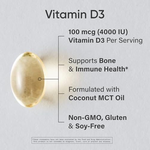 Image of Sports Research Vitamin D3 4000iu /100mcg with Coconut MCT Oil, 360 Count | Double Strength Vitamin D Supplement | Supports Healthy Bones & Immune Function | Non-GMO . Soy Free - 360 Servings