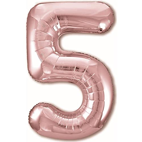 Luftballon 5. Geburtstag Zahl 5 Rosegold XXL Riesen Folienballon 100cm Geburtstagsdeko Mädchen Ballon Zahl Deko zum Geburtstag. Fliegt mit Helium.