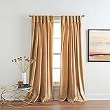 DKNY Velvet Inverted Pleat with Buttons Back Tab Window Curtain Panel Pair, 32 x 84 inch, Gold
