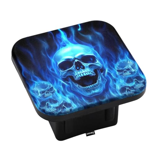 Swono Skulls Hitch Covers 2 Inch, Evil Smoke Skull Blue Fire Skeleton Ghosts Rubber Receiver Tube Hitch Plug for Men, Square Hitch Box Cover Towing Hitch Plug Covers for Women