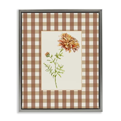 Stupell Industries 'Plaid Marigold Flower'�A�t���[�e�B���O�t���[���L�����o�X�A�[�g�A�O���[�A40.5 x 60.8cm�A�|���₷�����A�č����A���T�E�E�F�}�C���[��