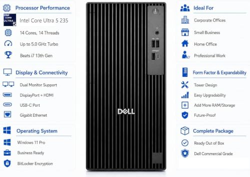 Image of Dell 2026 QCT1250 Business Desktop Computer, Intel 14-Core Ultra 5 235 up to 5.0GHz, Copilot AI, 8GB DDR5 RAM, 512GB PCIe SSD, 4K Dual Monitor Support, HDMI, Windows 11 Pro
