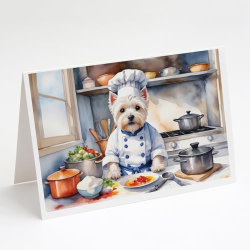 Caroline's Treasures Westie The Chef Greeting Cards Pack of 8 Blank Cards with Envelopes Whimsical A7 Size 5x7 Blank Note Cards