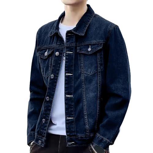 Duohropke Chaqueta vaquera para hombre, chaqueta vaquera, chaqueta básica, chaqueta de entretiempo, cuello alto, informal, chaqueta vaquera holgada, 02Blue1, L