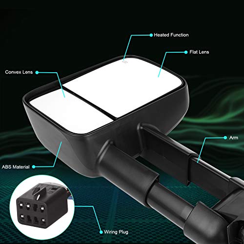 Scitoo Compatible With Towing Mirrors Fit For 1999-2002 For Chevy For Gmc For Silverado For Sierra 1500 2500 2000-2002 For Suburban 1500 2500 Power Heated Telescoping Tow Mirrors Pair Set #TOP3