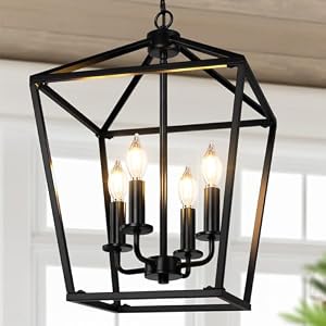 Black Farmhouse Chandelier, 4-Light Foyer Lighting Fixtures for Dining Room