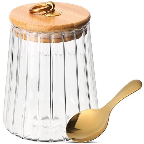 BELLE VOUS Vorratsgläser mit luftdichtem Deckel und Löffel - 650ml Aufbewahrungsgläser - Vorratsglas mit Holz Deckel - gerippter Glas Behälter mit...