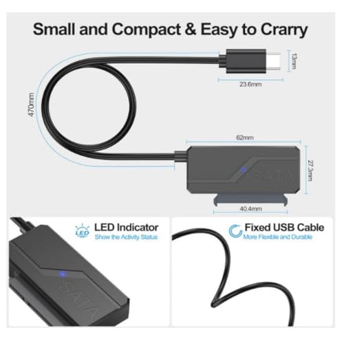Cable adaptador USB-C a SATA para HDD/SSD 2.5/3.5" con jack de energía miniatura 3