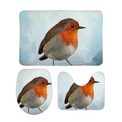 HOTLIFE-234 Koraal Fluwelen Vloermat Drie Sets Robin Up Inclusief 60X40cm Hoge-absorberend Toilet Zitting En 50X40cm Microvezel Zachte Fluffy Badkamer Tapijt, Antislip Mat Wasbaar