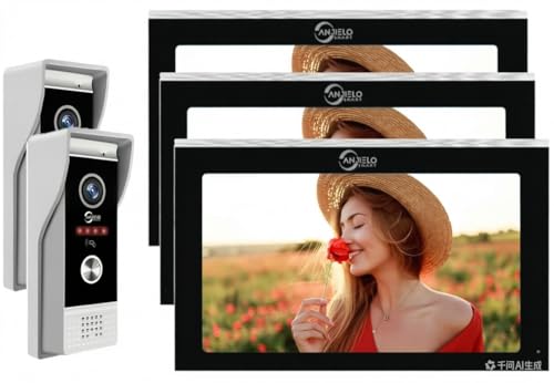 �yANJIELO SMART�z �r�f�I�C���^�[�z�� �L���� 1080P 7/10 �C���` �^�b�`���j�^�[ �W���Z��p Tuya �A�v�� WiFi ���u���� �o�����ʘb �h�ƃJ���� �h�A�z���Z�b�g (�r�f�I�h�A�z��2��+10�C���`�����@3��Z�b�g)