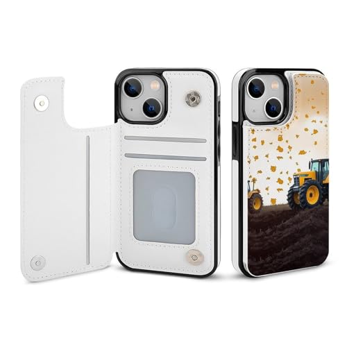 HKMNLEW �g���N�^�[ �t�@�[�~���O �v�����g �t���b�v �t�H�� �E�H���b�g �P�[�X iPhone 13 Mini�p PU ���U�[ ���C�ϏՌ��g�ѓd�b�P�[�X�J�o�[ �J�[�h�z���_�[�t��