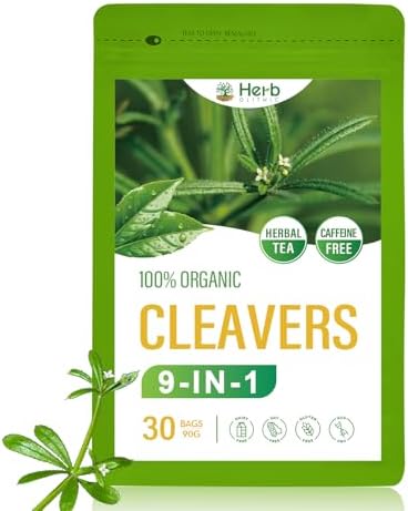 HerbOLITHIC Cleavers Herb Lymphatic Drainage Tea Bag, 9-in-1 Herbal Tea for Detox Cleanse & Immune Support with Dandelion Burdock Root Extract. Ultra-concentrated, Caffeine Free-30 Bags