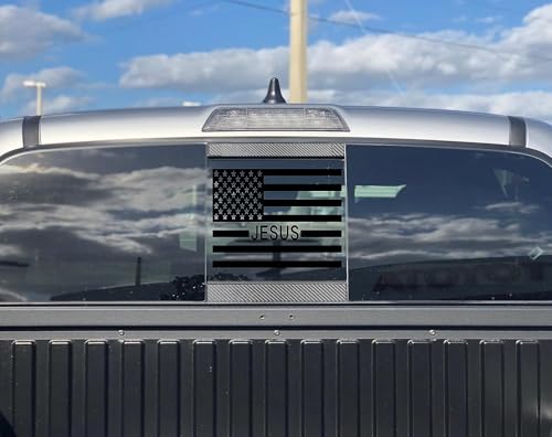 Image of for Chevy Colorado GMC Canyon 2015-2026 Rear Middle Window Jesus American Flag Decal, Matte Black Vinyl USA God Bless Sticker for Colorado Canyon Truck Back Glass