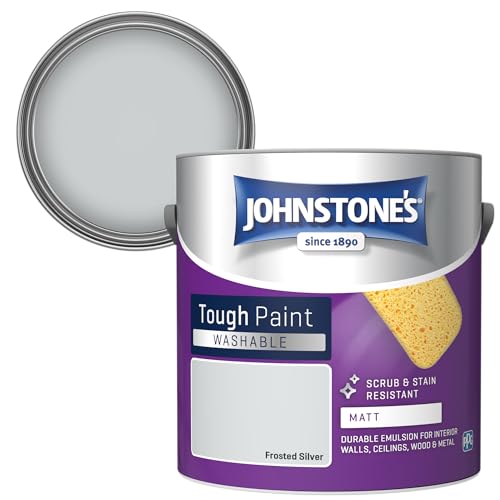 Johnstones - Washable Paint - Frosted Silver - Matt Finish - Emulsion Paint - Highly Durable - Stain Resistant - Non Toxic & Low Odour - 12m2 Coverage per Litre - 2.5L