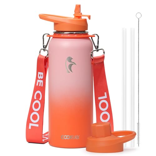 Image of Coolflask 40 oz Water Bottle Insulated Stainless Steel with Strap