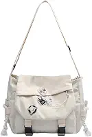 Bolsa mensageiro feminina grande com alça transversal, estilo escolar, com patches e opção com ursinho – bolsa de ombro espaçosa para faculdade e dia a dia.
