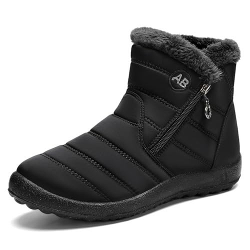 ENEN Botas de Nieve para Mujer Hombre Talla 35-46, Botas Invierno Mujer Impermeable Frio Antideslizante Calientes Ultraligero para Invierno Outdoor Trekking (857 Negro,42)