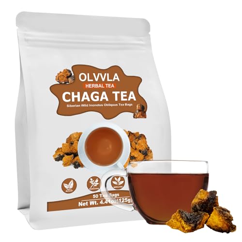 Image of Olvvla - Chaga Tea Bags - 2.5g X 50 Count - Wild Chaga Mushroom Herbal Tea - Sourced from Siberia - Caffeine Free - Gluten-Free