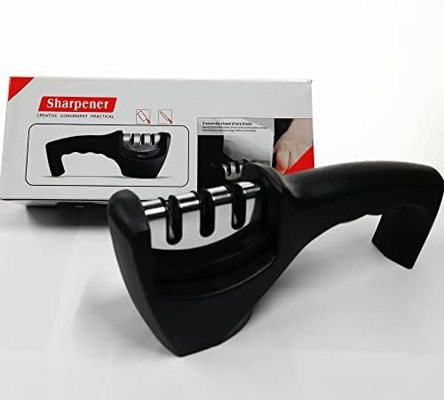 FRIEDERICH Advanced Manual 3 Stage 3 Slot Kitchen Knife Sharpener Tool kit self Knives Shaping, Upgraded Knife Sharpener Hand Tool Ceramic Stone Repair Grinder Dull Black