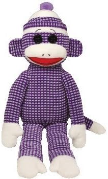 Ty Beanie Buddies Sock Monkey Plush, Purple Quilted, Medium