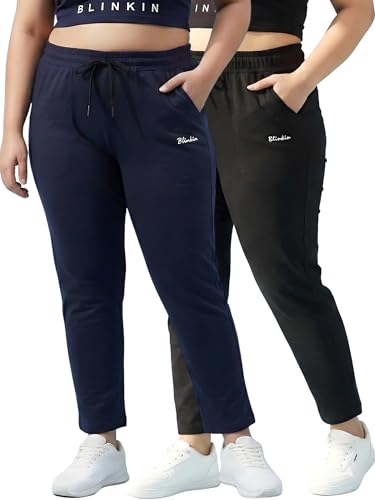 Image of BLINKIN Ankle Length Plus Size Cotton Track Pant for Woman | Ultimate Summer Lowers & Pajama for Women Pack of 2 (combo-plus-86)
