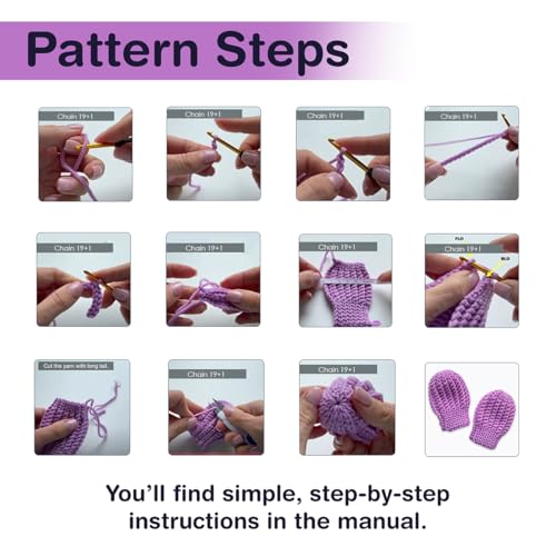 Image of picknMAKE DIY Crochet Set of Baby Thumbless Mittens Kit for Beginners Adult- Includes Purple Pink Wool, 3mm Crochet Hook, Needles, Cutter & Step-by-Step Instructions