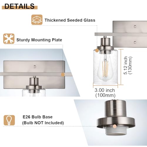 WINSHEN 40-Inches Length Bathroom Vanity Lighting Fixtures Over Mirror in Brushed Nickel, 5-Lights Industrial Sconce Wall Lamp with Seeded Glass Shades by WINSHEN - Used condition - Image 7