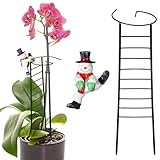 Chunful Christmas Plant Support Stake Xmas Gifts Snowman Statue with 16 Inch Black Ladder Decorative Garden Pole for Potted Amaryllis Single Stem Flower Tomato Support, Holiday Decorations