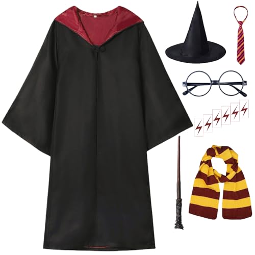 Wizard Costume for Kids & Teens, Wizard Robe Cosplay for Boys Girls Halloween Dress Up, Themed Parties