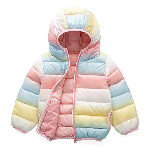 Simplee Kids Baby Girls Rainbow Down Jackets Children Warm Hooded Packable Water-Resistant Down Coats for Winter & Fall 4-5 T