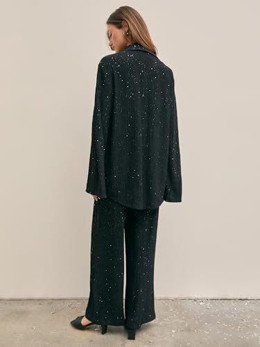 CIDER Glitter Pants for Women Wide Leg High Waist Sequin Pants Party Sparkle Night Out Pants4